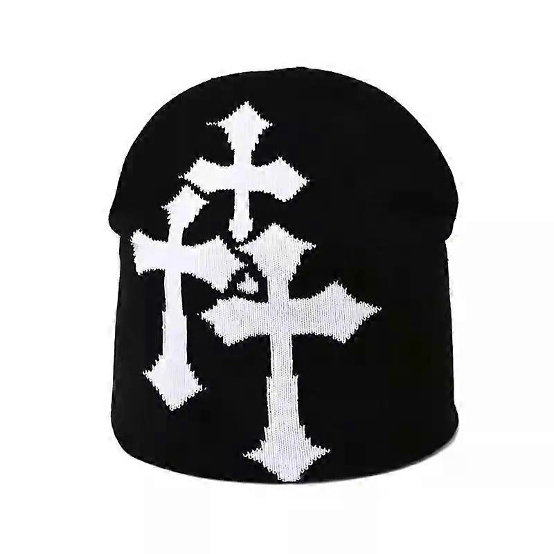 Trendy Cross Stitch Knitted Hat Face Slimming Unisex Hip Hop Versatile Woolen Cap Warmth Functionality Fashion Accessory