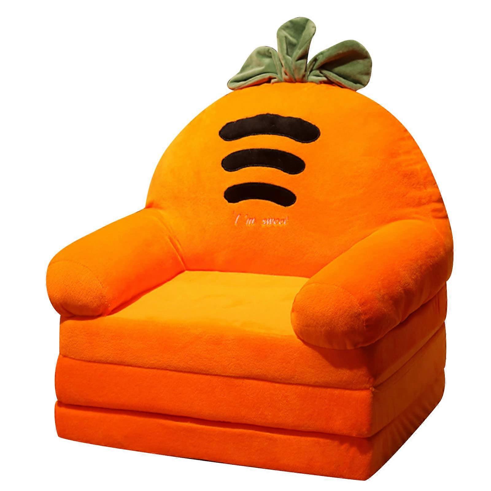 Plush Foldable Children's Sofa 2In1 Backrest Chair Folding Sofa Bed Orange Standard Size Without Liner Filler