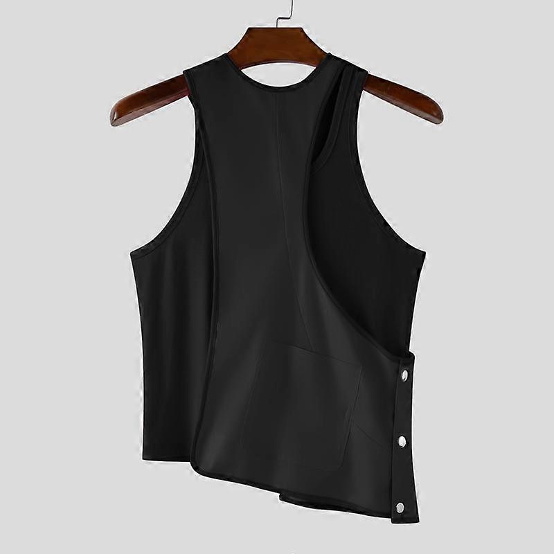 INCERUN Men Sleeveless Front Cross Irregular Casual Patchwork Tank Tops