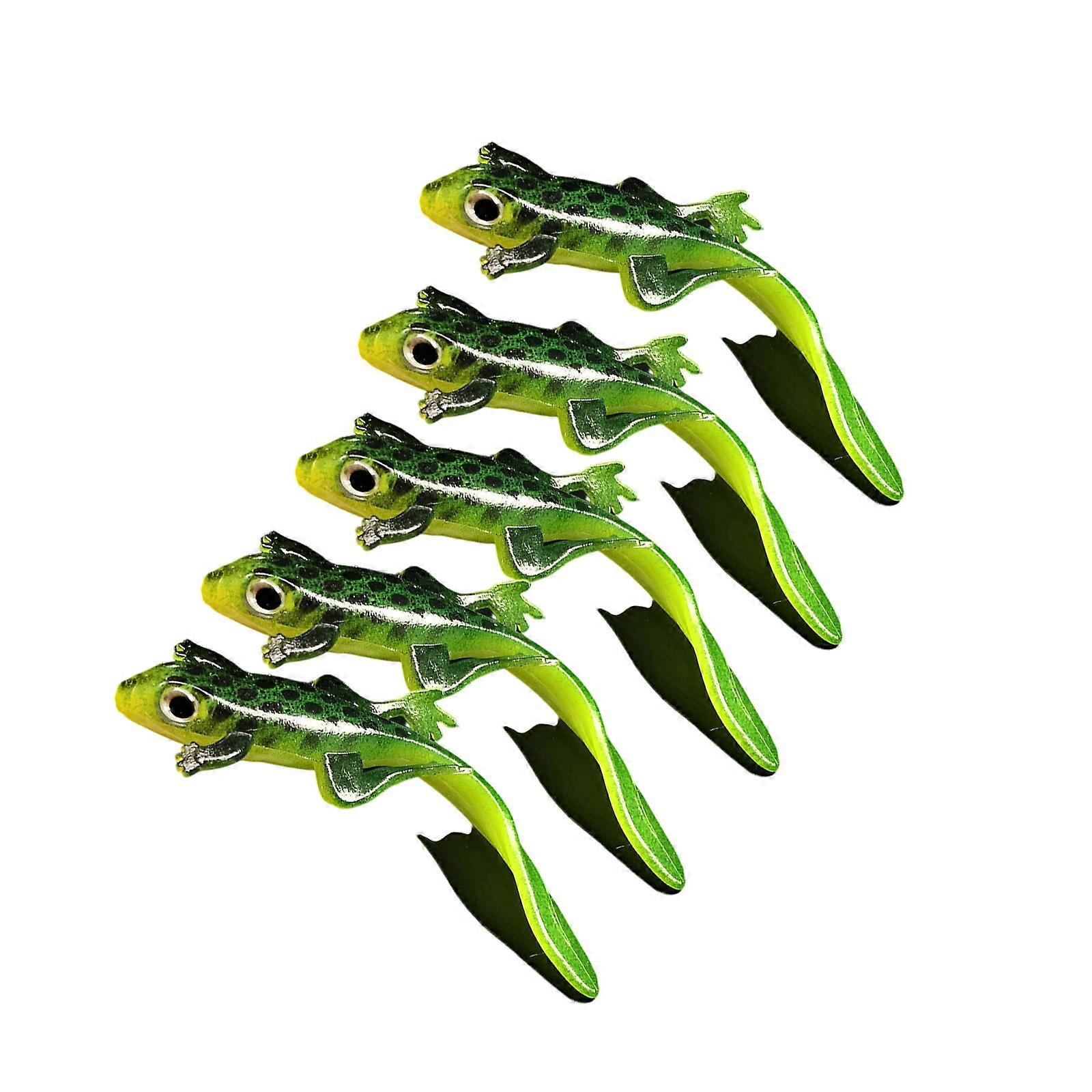 5 künstliche Köder, simulierte Salamander, schwimmende Köder, grüne Eidechsen, Silikonköder, flexible Schwimmköder, mehrfarbig
