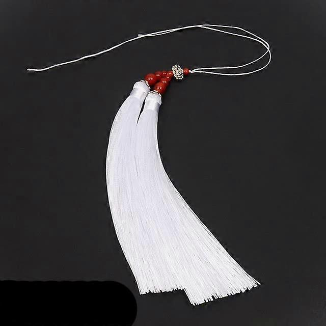 Car Tassel Pendant with Lotus Design and Double Tassels, Polyester Hanging Ornament for Rearview Mirror, White 15