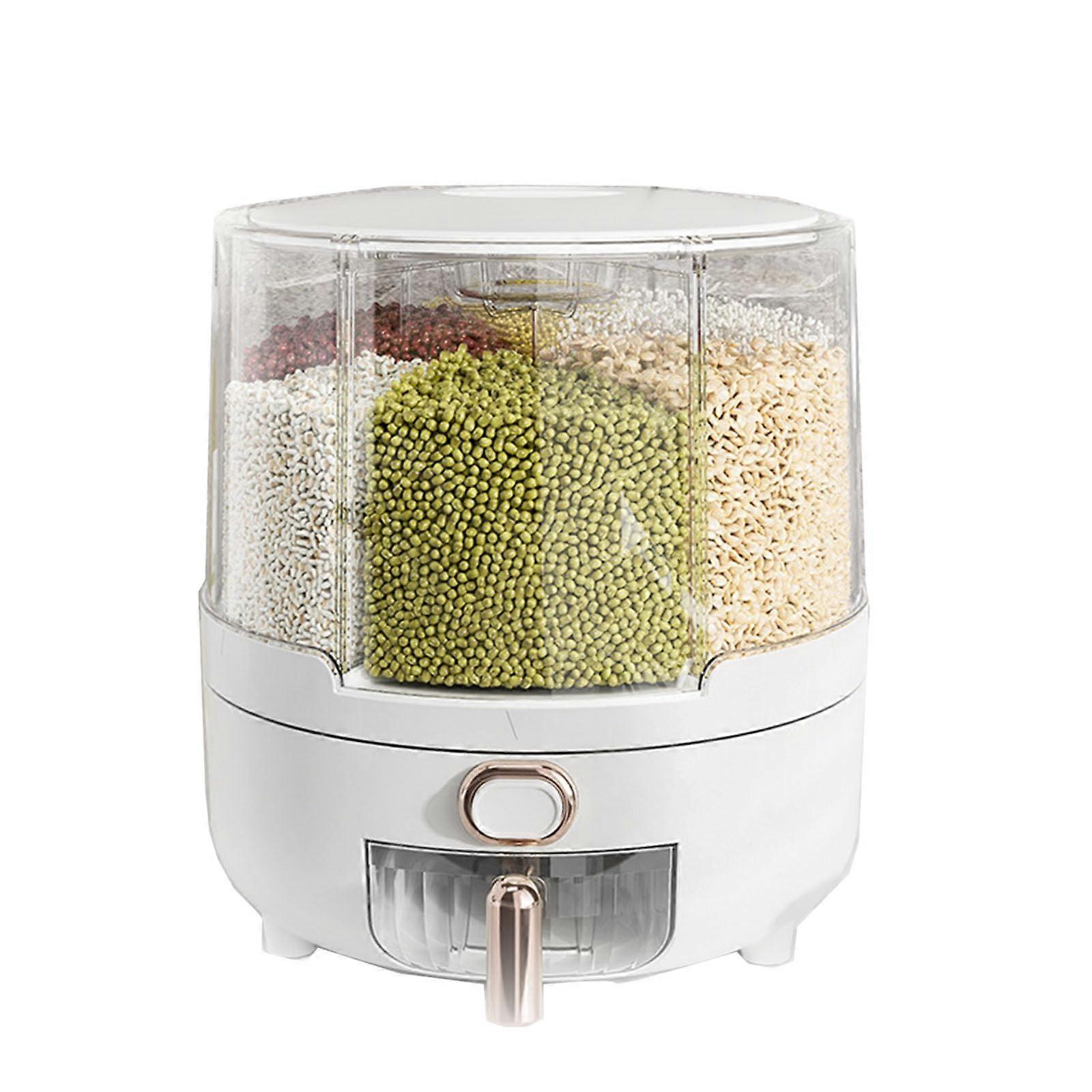 Cereal Storage Box 6 Compartment Rotating Dispenser Sealed Moisture Proof Pantry Jars Dry Food Rice Flour Soybean