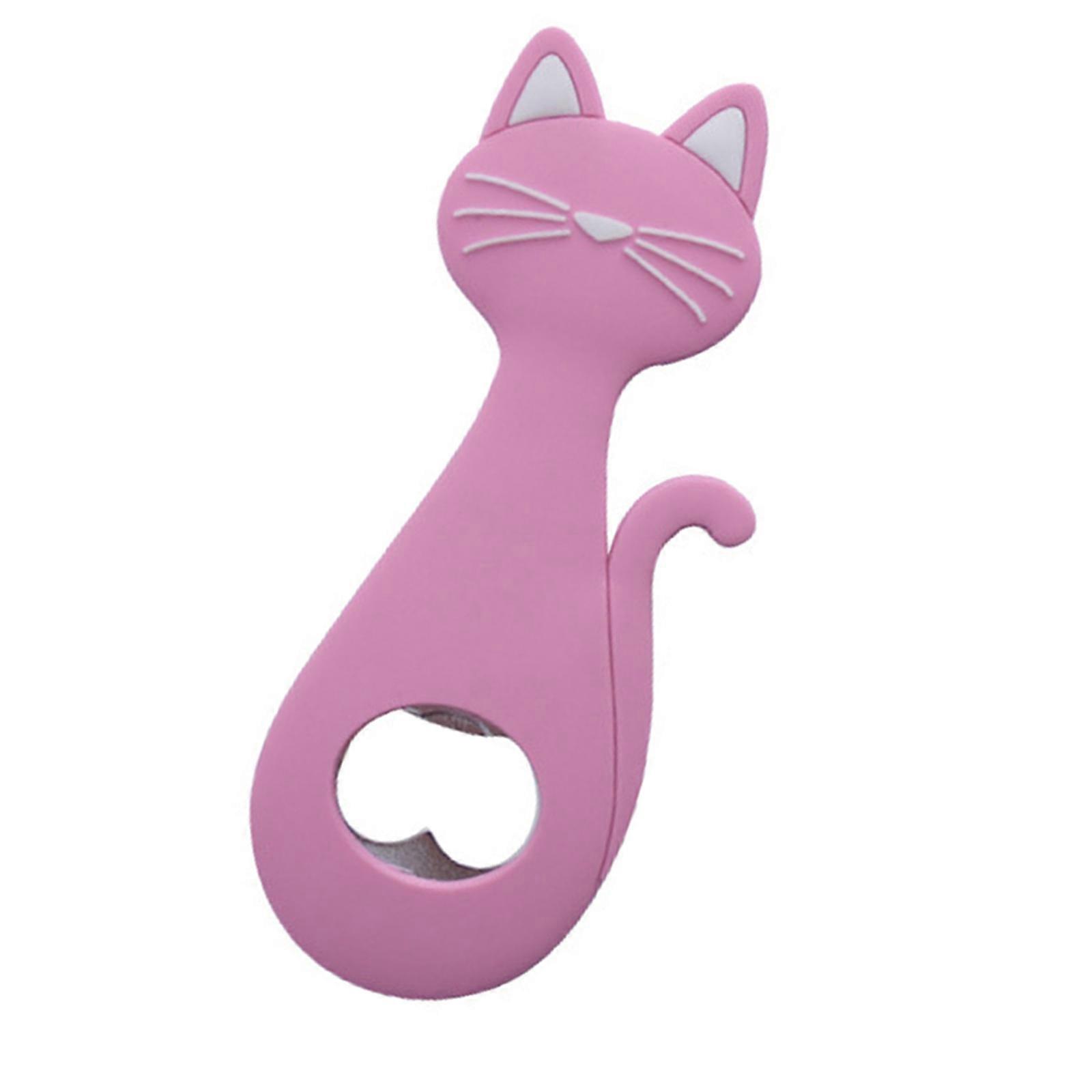 Cats Shape Beer Opener Powerful Magnets 5N Force Functional Functional Silicone Handle Home Party Essential Tool  Pink
