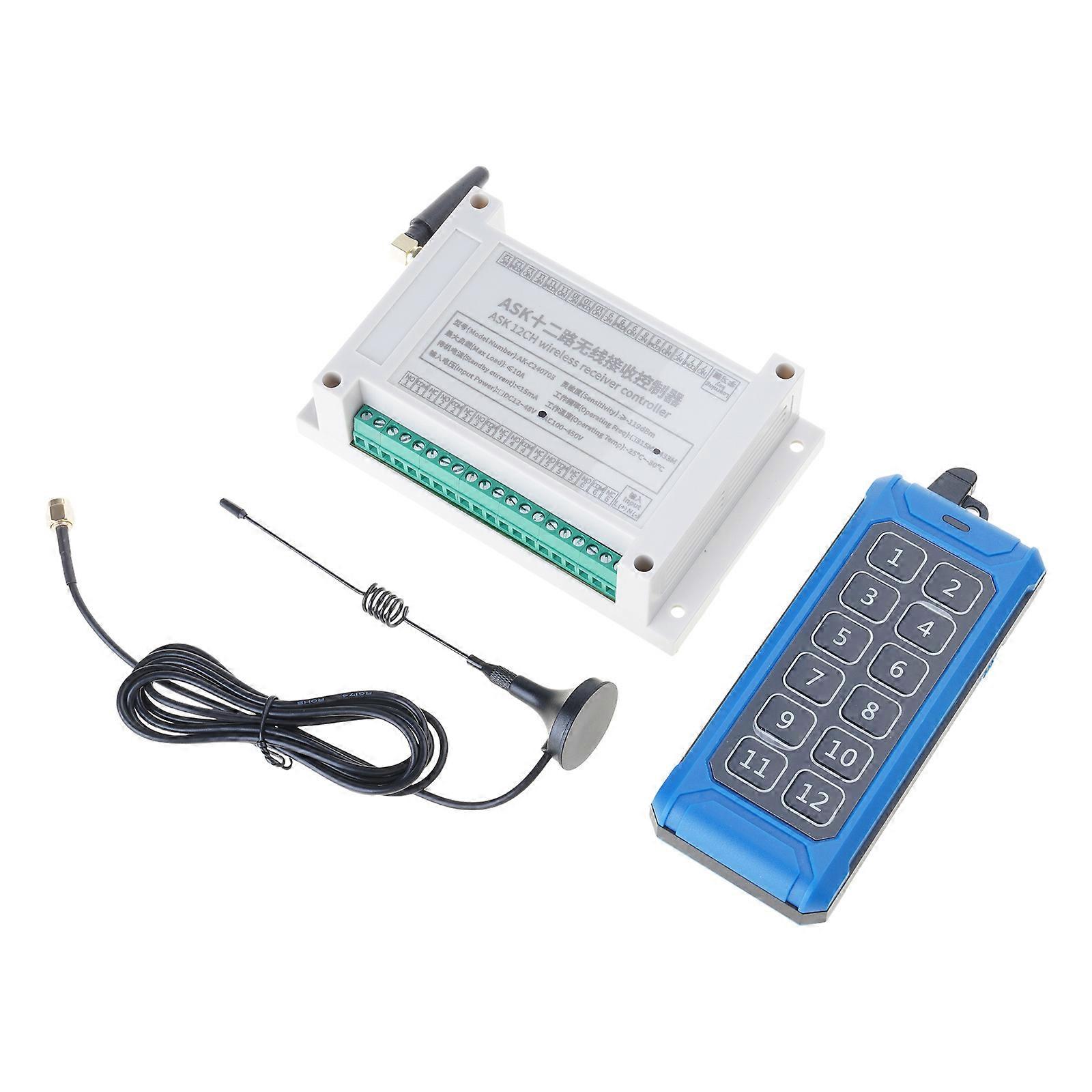 315Mhz 433Mhz RF Remote Control Wireless Switch DC 85V-380V 12CH 12Way Relay Receiver and 12CH Transmitter for Door Lock Multicolor