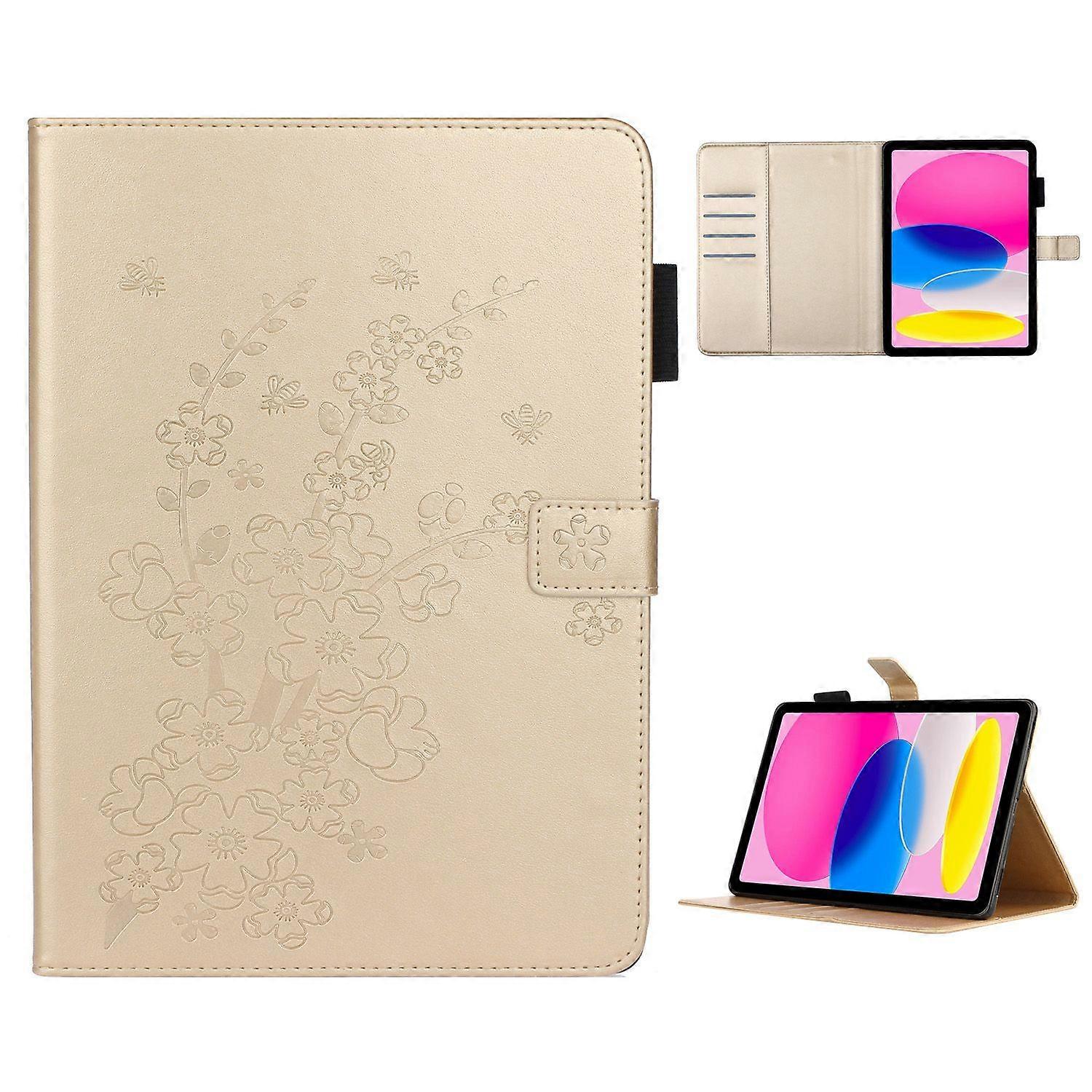 For iPad (2025) 10.9 (2022) PU Leather Tablet Case Imprinted Plum Blossom Pattern Stand Wallet