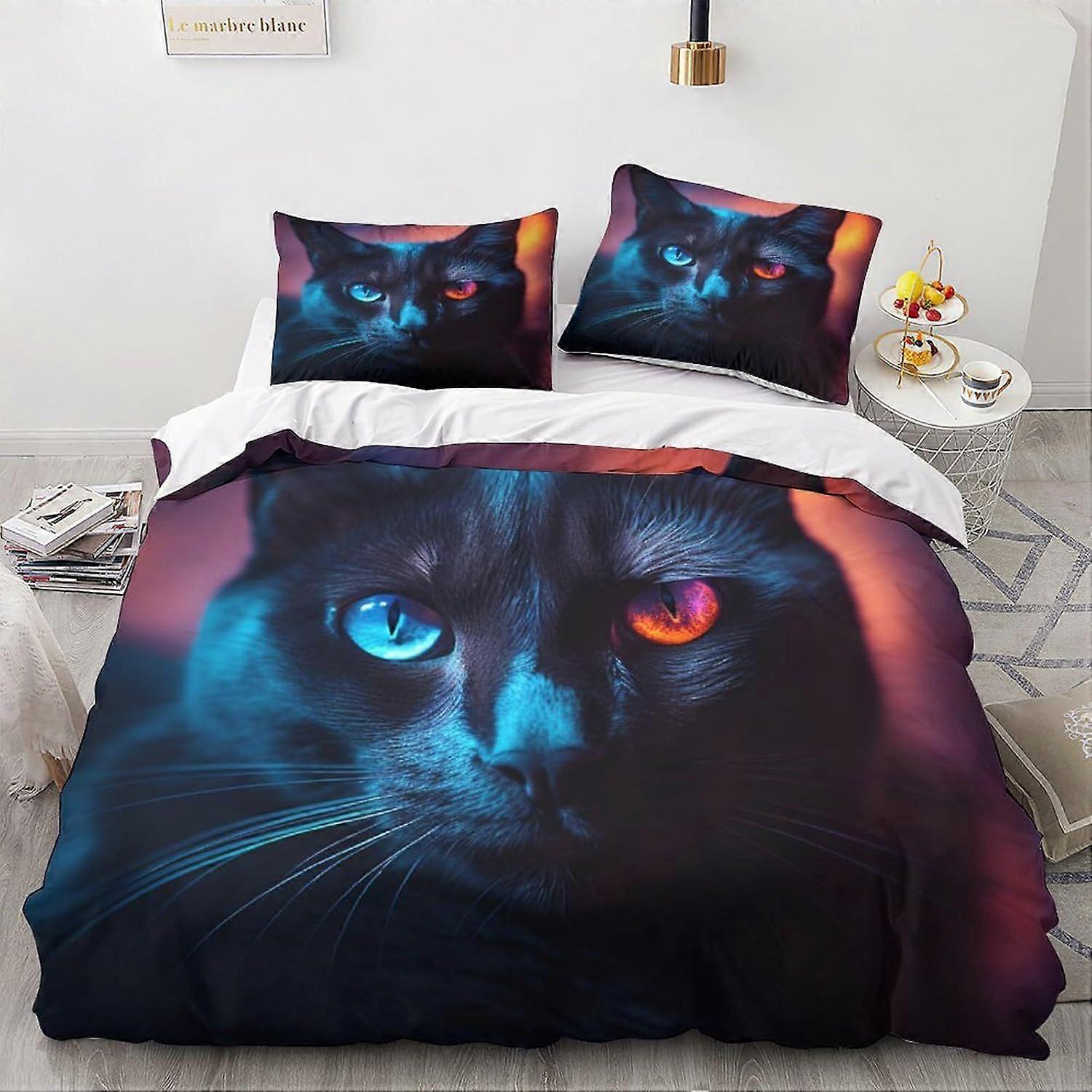 LikeEj Cat Povlečení Set Anime Povlečení Set 3 kusy, měkké mikrovlákno 3D Roztomilý vzor Povlak na přikrývku Zip Uzávěr s povlaky na polštáře