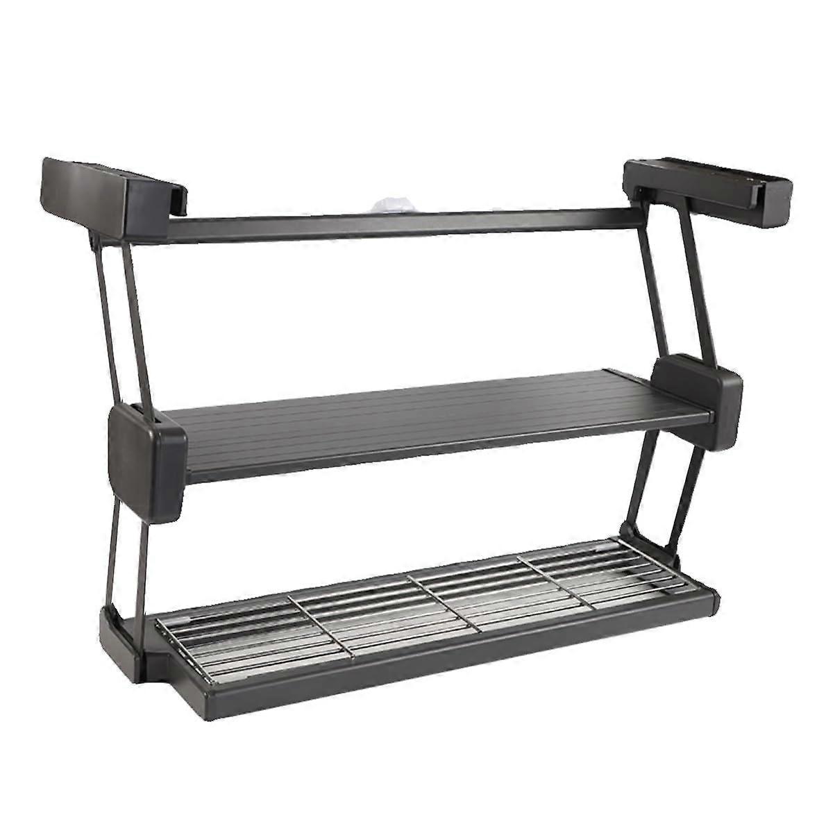 2 Tier Pull Down Kitchen Shelf with Retractable Spice Rack, Wall Mounted Storage, Black 31.1x8.3