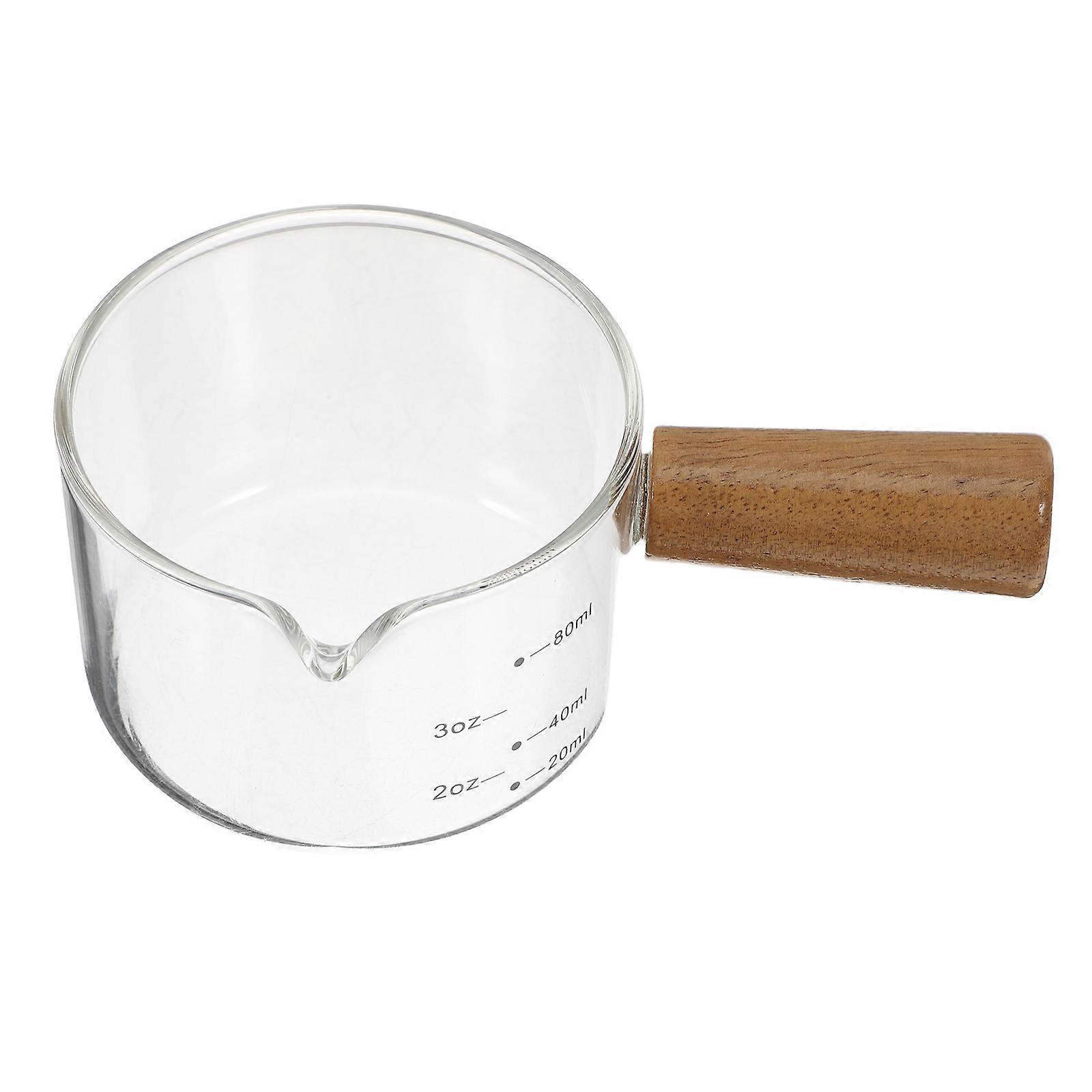 Glass Milk Pitcher with Wooden Handle for Precise Pouring