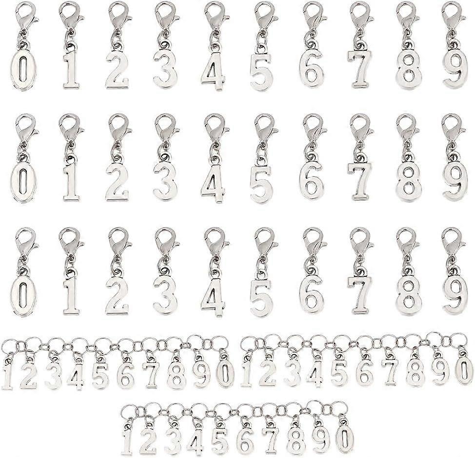33 Pcs Number Stitch Marker Charms Number 0-9 Knitting Row Counter Alloy Chain with Lobster Clasp Stitch Markers for Knitting Crocheting Weaving Sewin