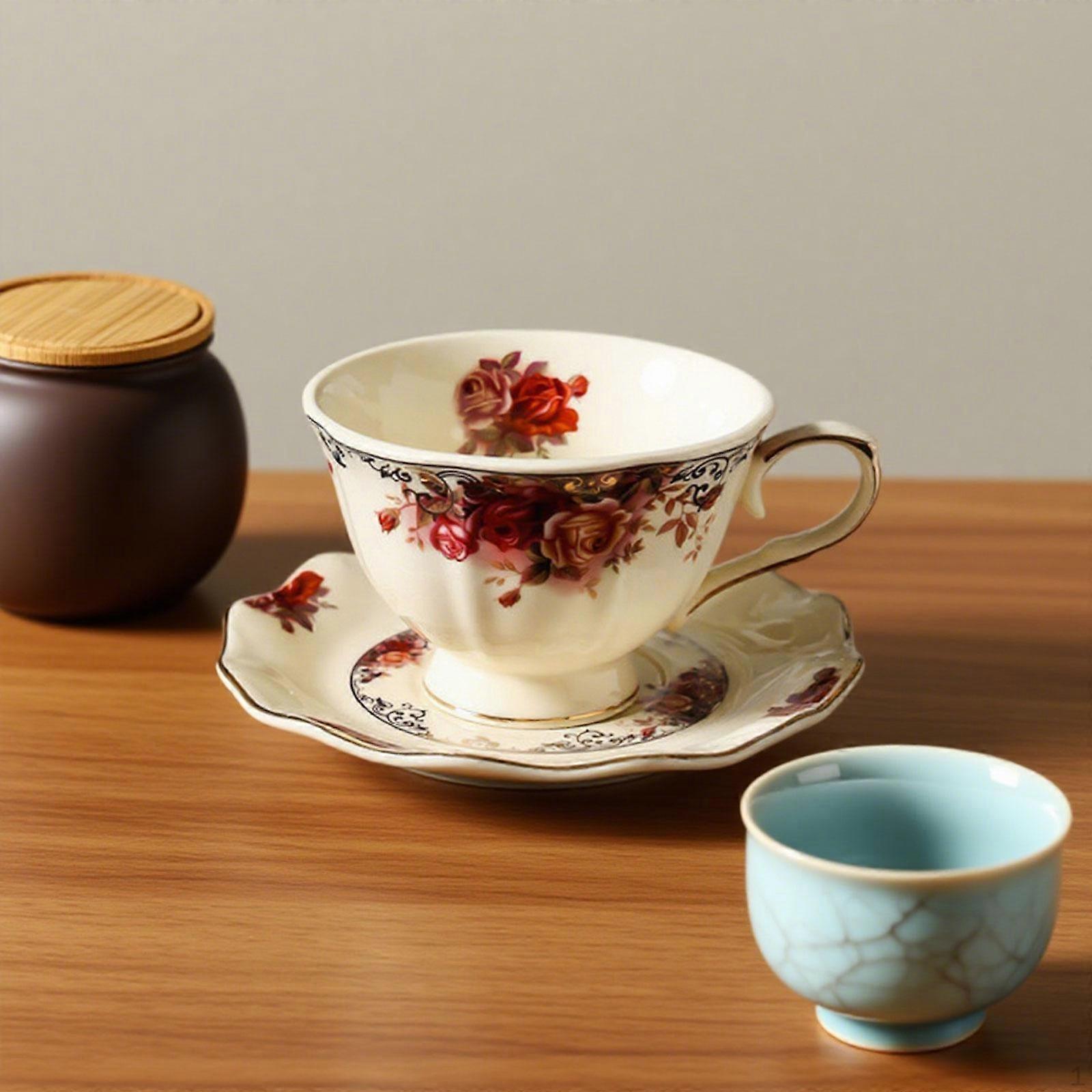 Cup and Saucer Set Coffee Mug Tabletop Drinkware Versatile Flower Pattern Romantic Cappuccino