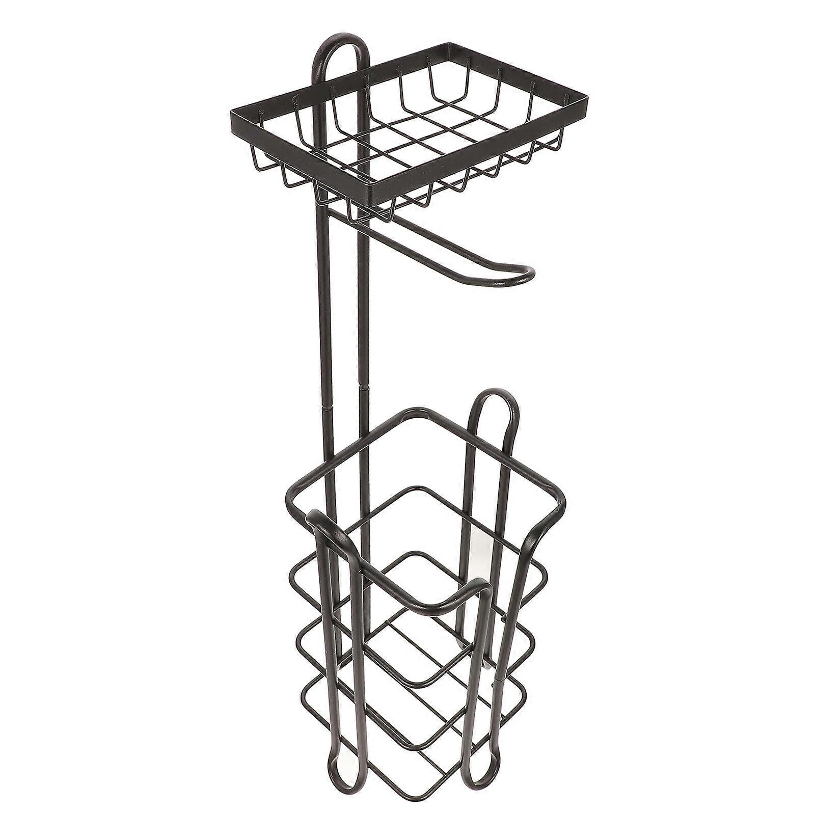 Vertical Roll Paper Holder for Home Black Iron Material Large Capacity Strong Structure