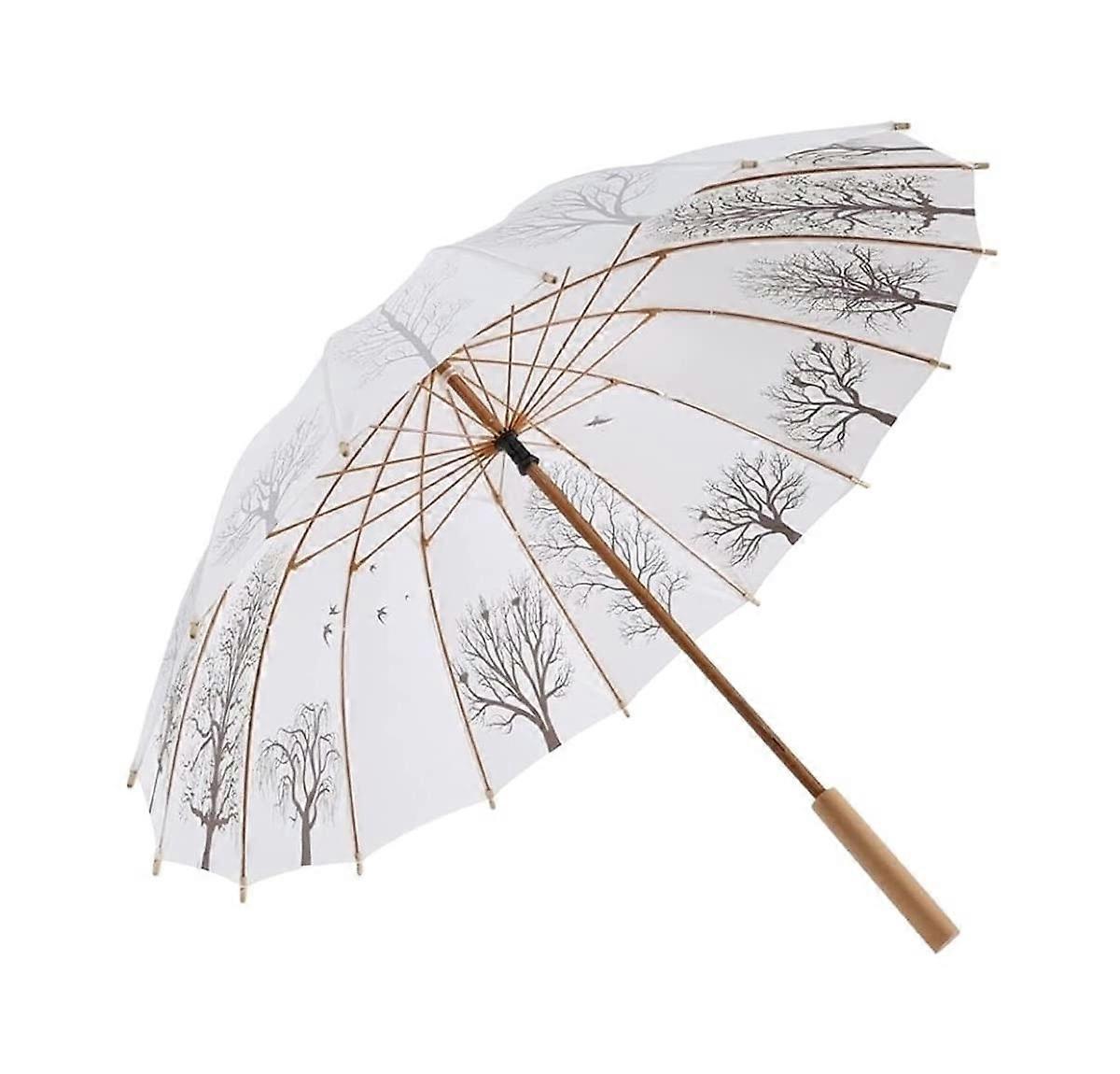 Extra Large Windproof Waterproof Golf Umbrella with Ergonomic Bamboo Handle for Outdoor Use White