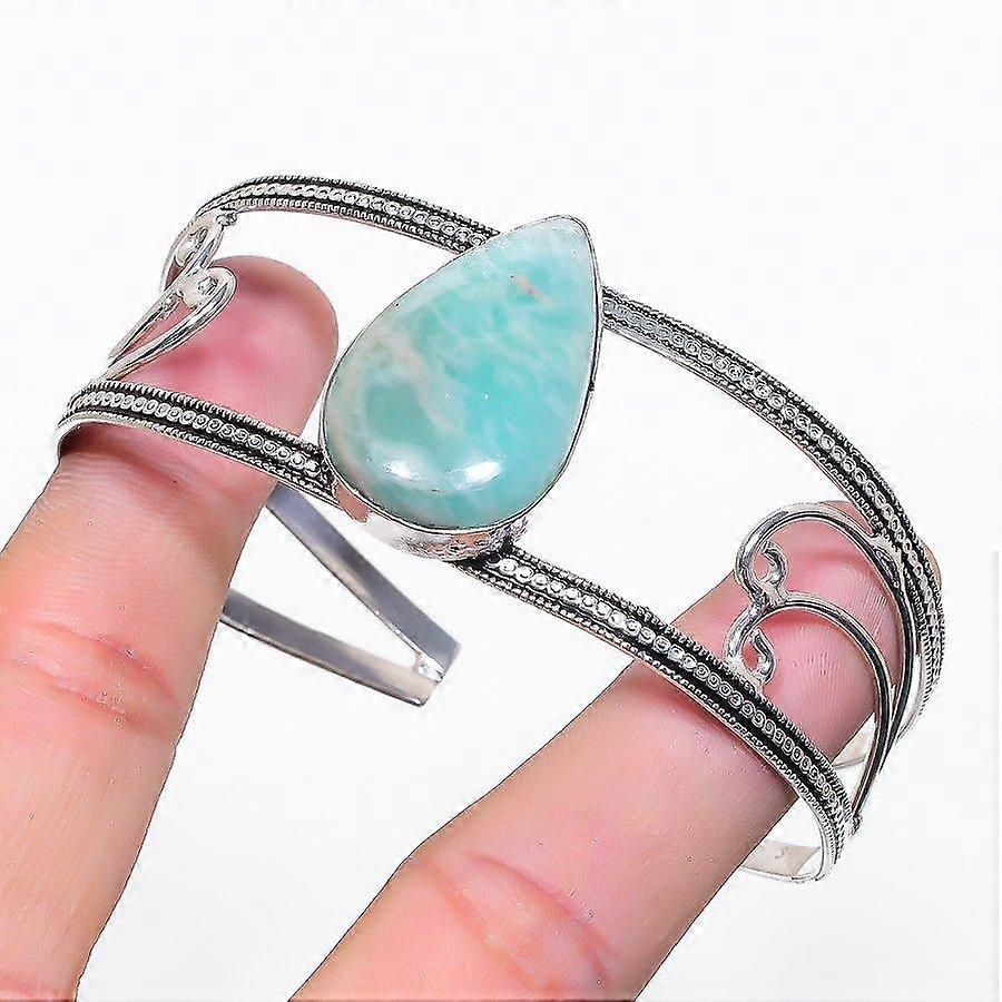 Natural Amazonite Gemstone 925 Sterling Silver Cuff Bangle Adjustable F3K36