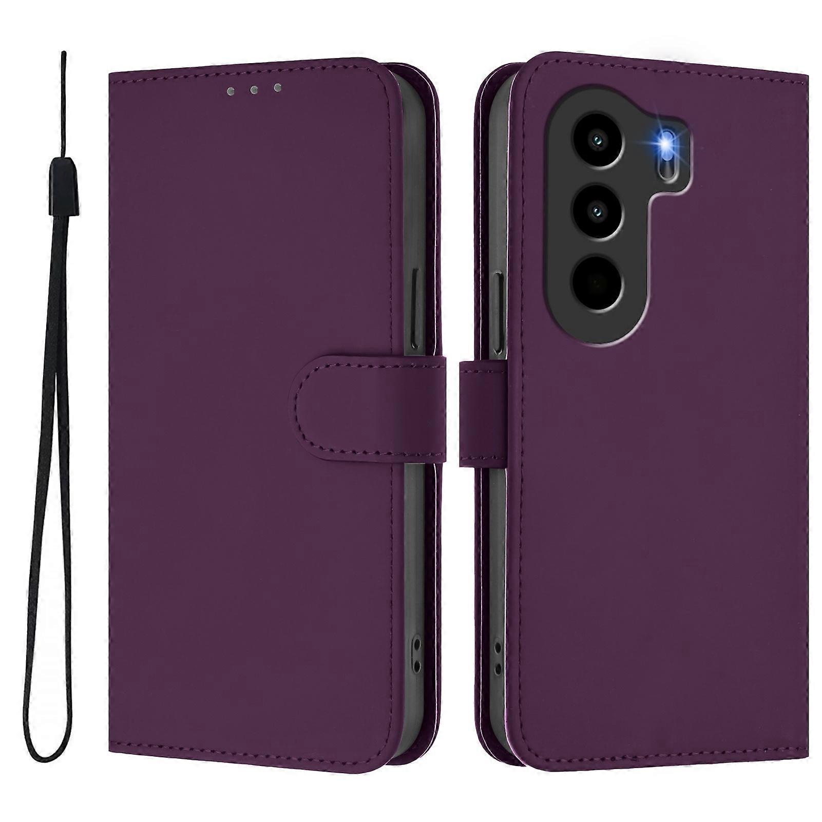 For itel Power 70 4G Case Solid Color Wallet Leather Phone Cover with Strap