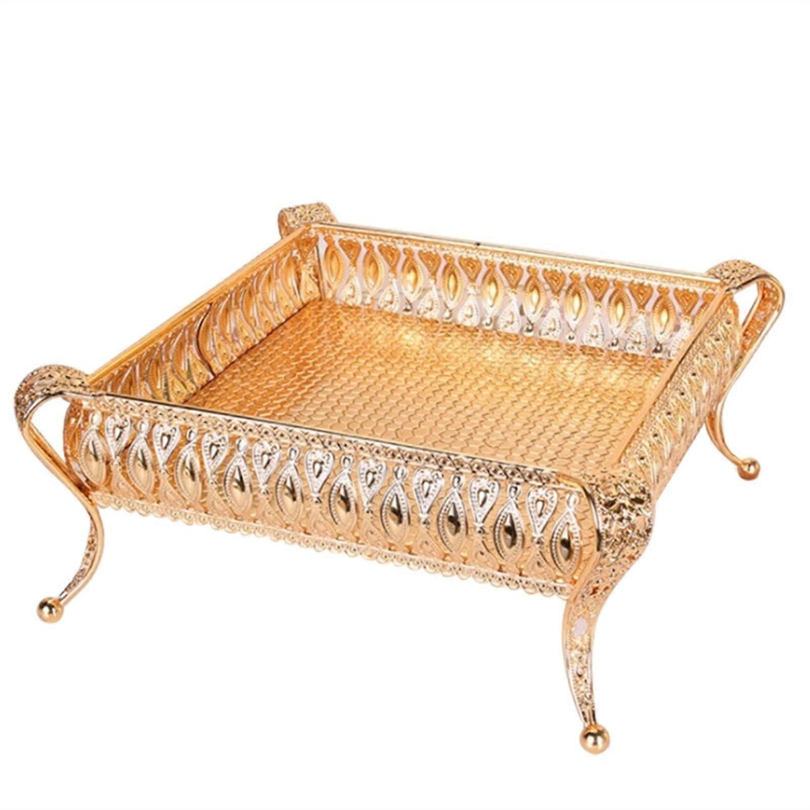 Square Metal Serving Tray for Snacks and Fruit, Elegant Wedding or Tea Party Display Plate