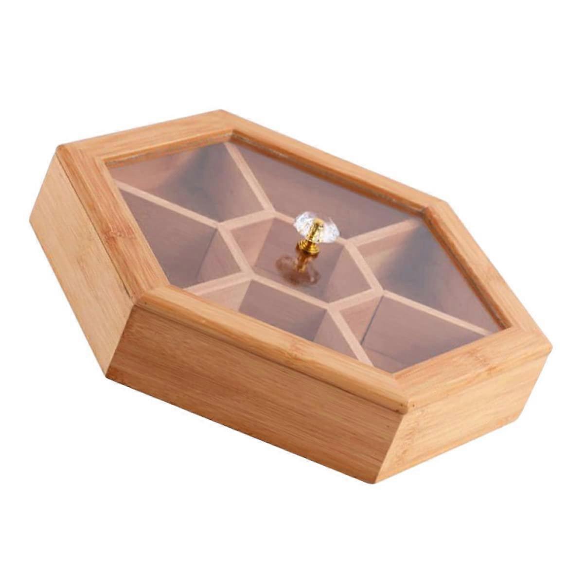 Wooden Multi Section Snack Serving Tray with Six Compartments for Fruit, Nuts and Appetizers