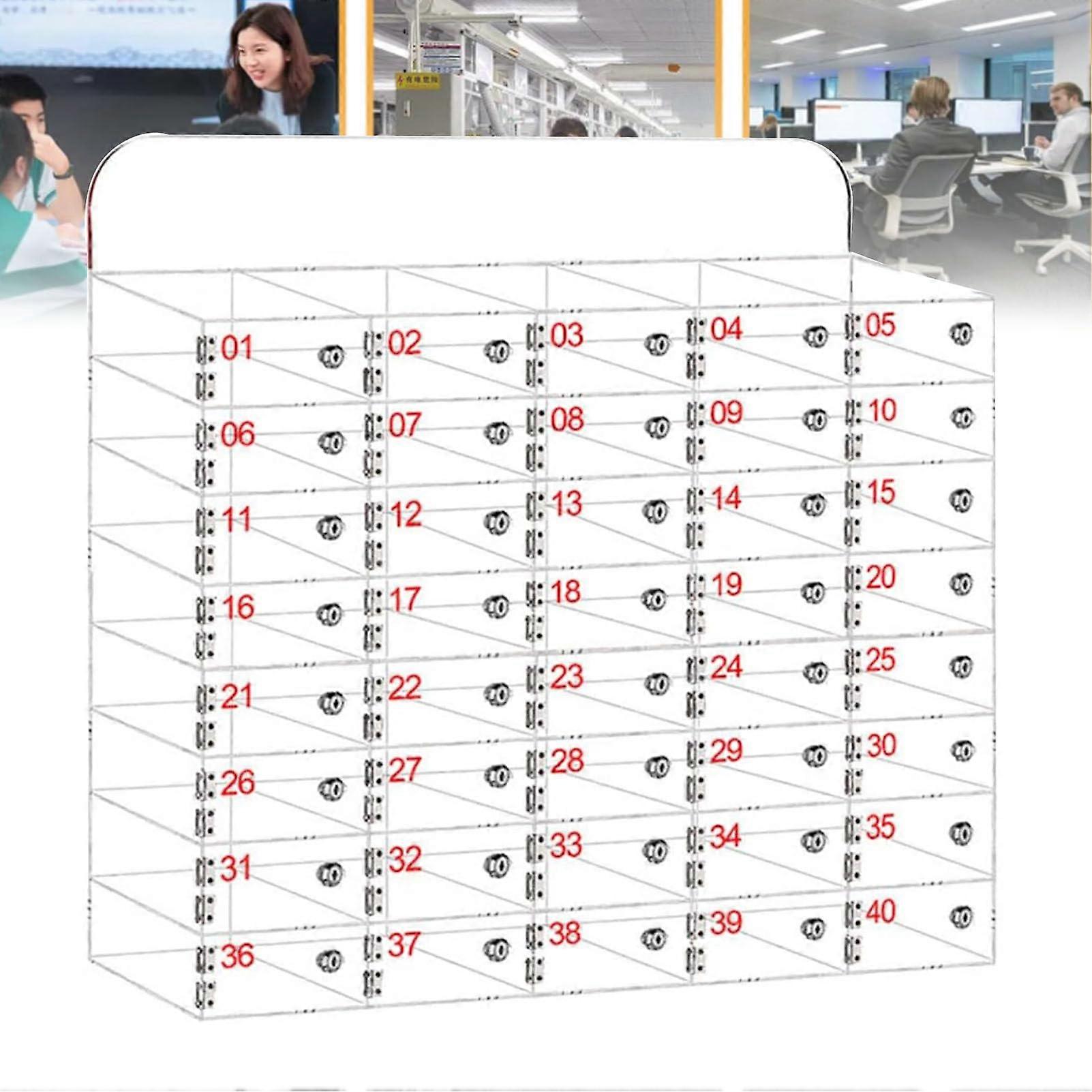 40Slot Cell Phone Locker Box with Numeric Code, Acrylic Wall Mount Storage Cabinet for School Office