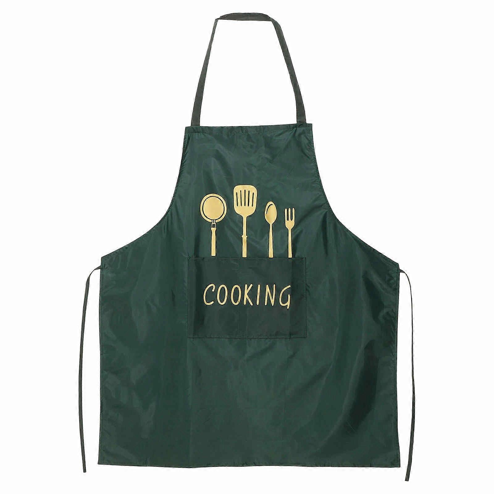 Dark Green PVC Waterproof Chef Apron with Double Pockets for Kitchen Cooking and Wide Coverage