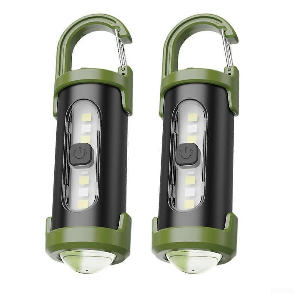 LED Keychain Flashlight, TypeC Rechargeable Mini Light with Hook, MultiMode and Alert, 2pcs
