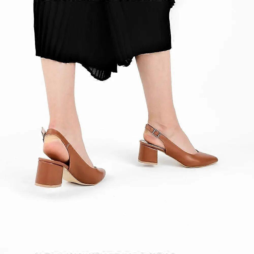 Brown Ankle Strap Block Heel for Women MA-028