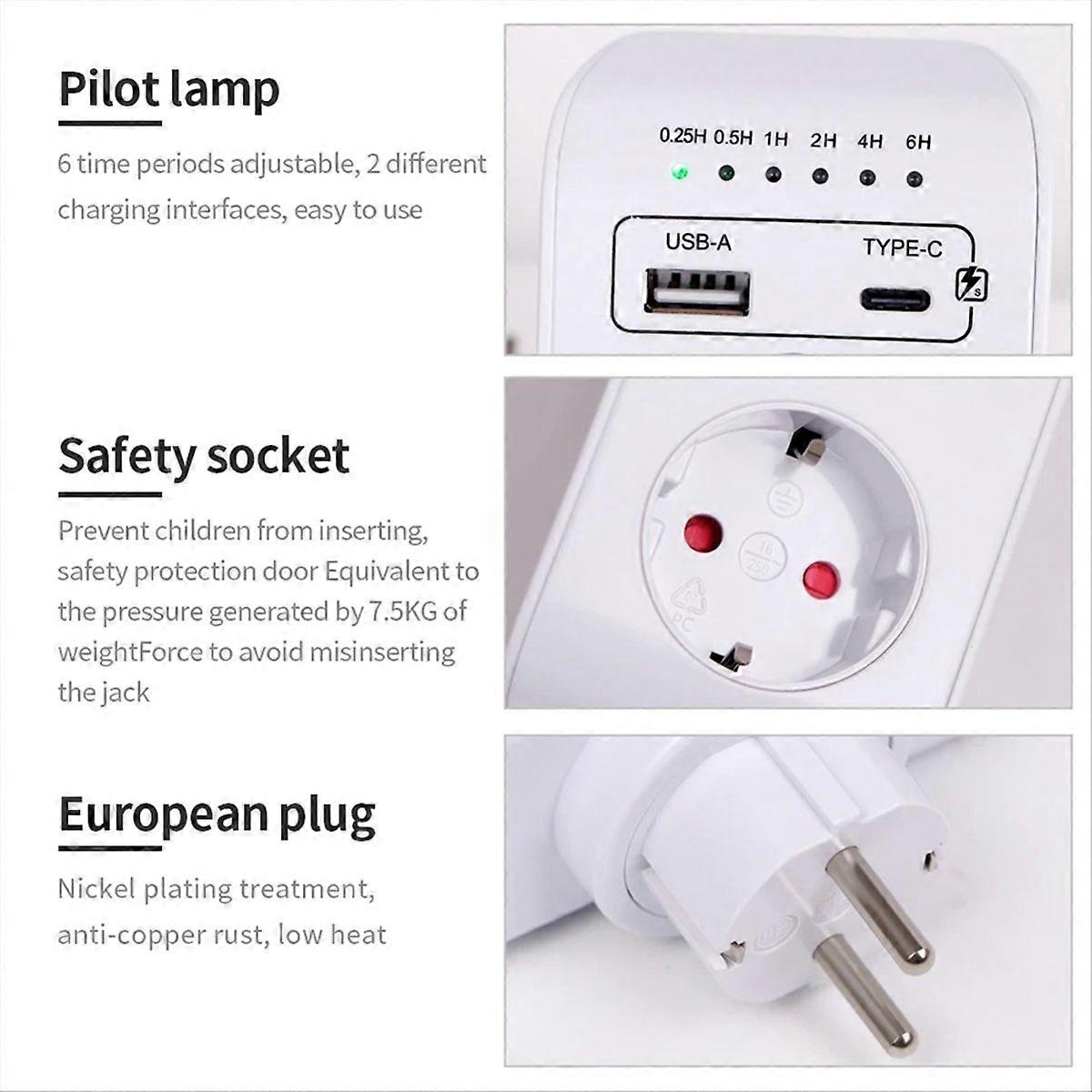 USB Type-C Timer Switch Digital Countdown Charging Timing Socket (EU)