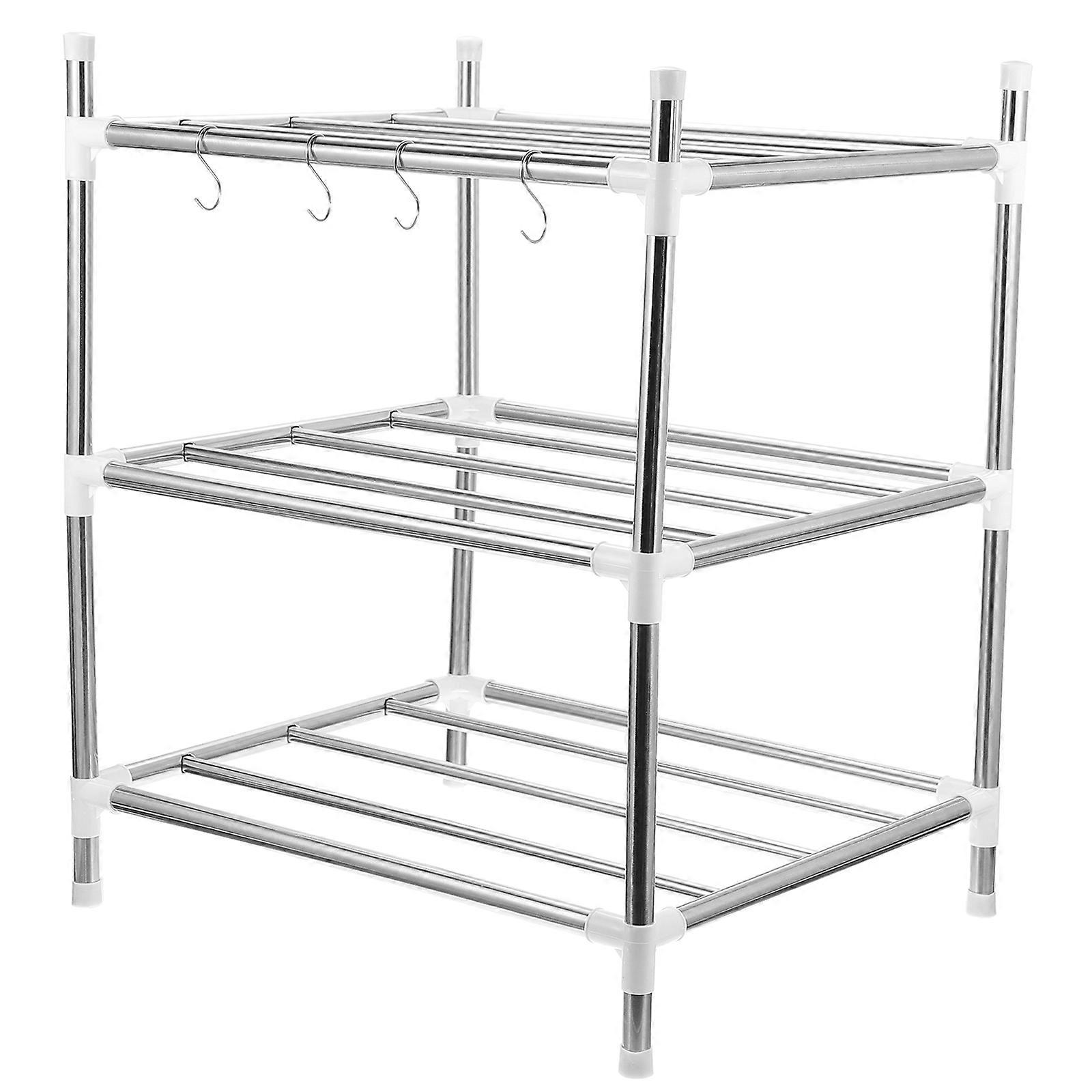Multi-Function Kitchen Storage Rack Three-Layer Stainless Steel Shelf 2Pcs