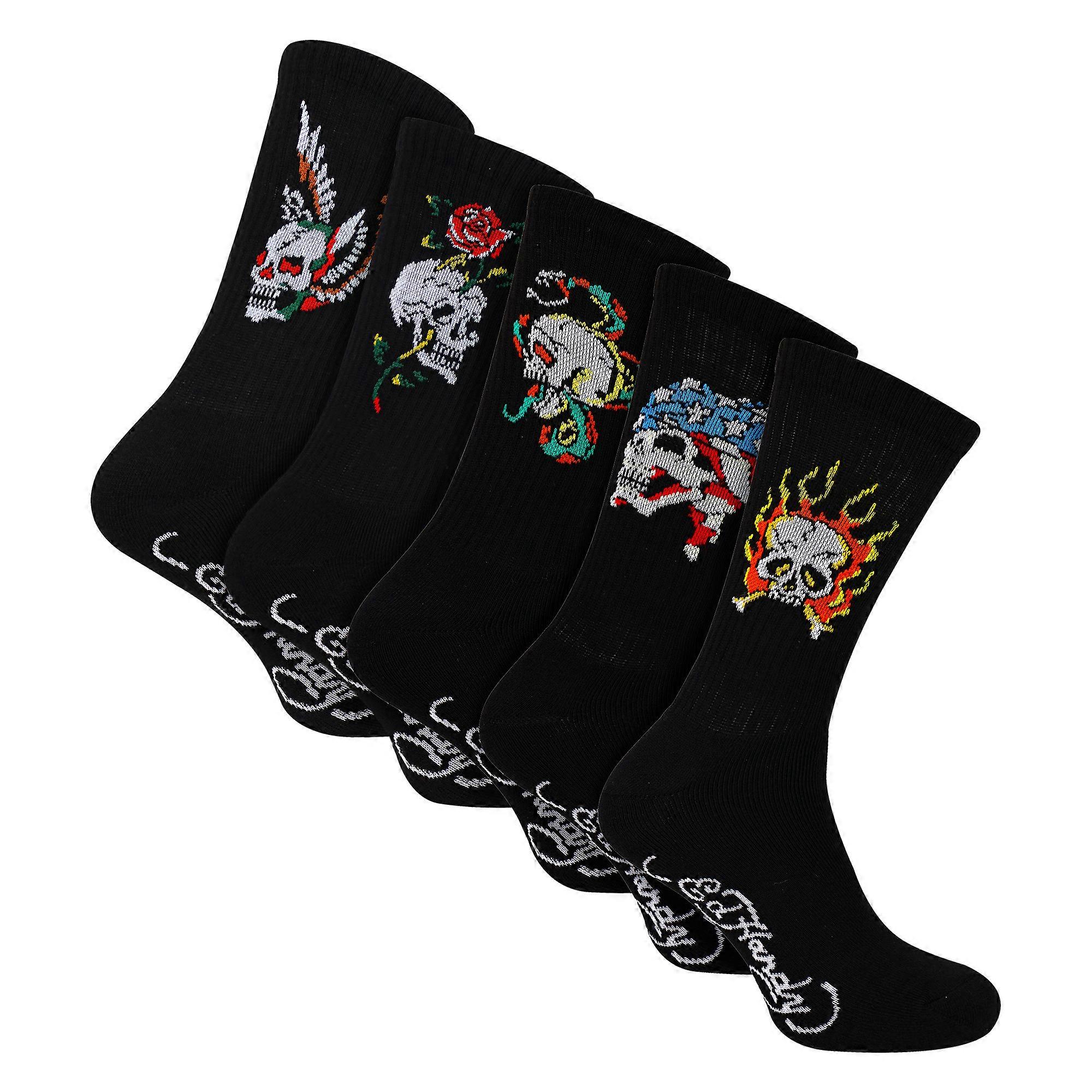 Ed Hardy - 5 Pack Mens Crew Socks Skull Pattern Casual Socks