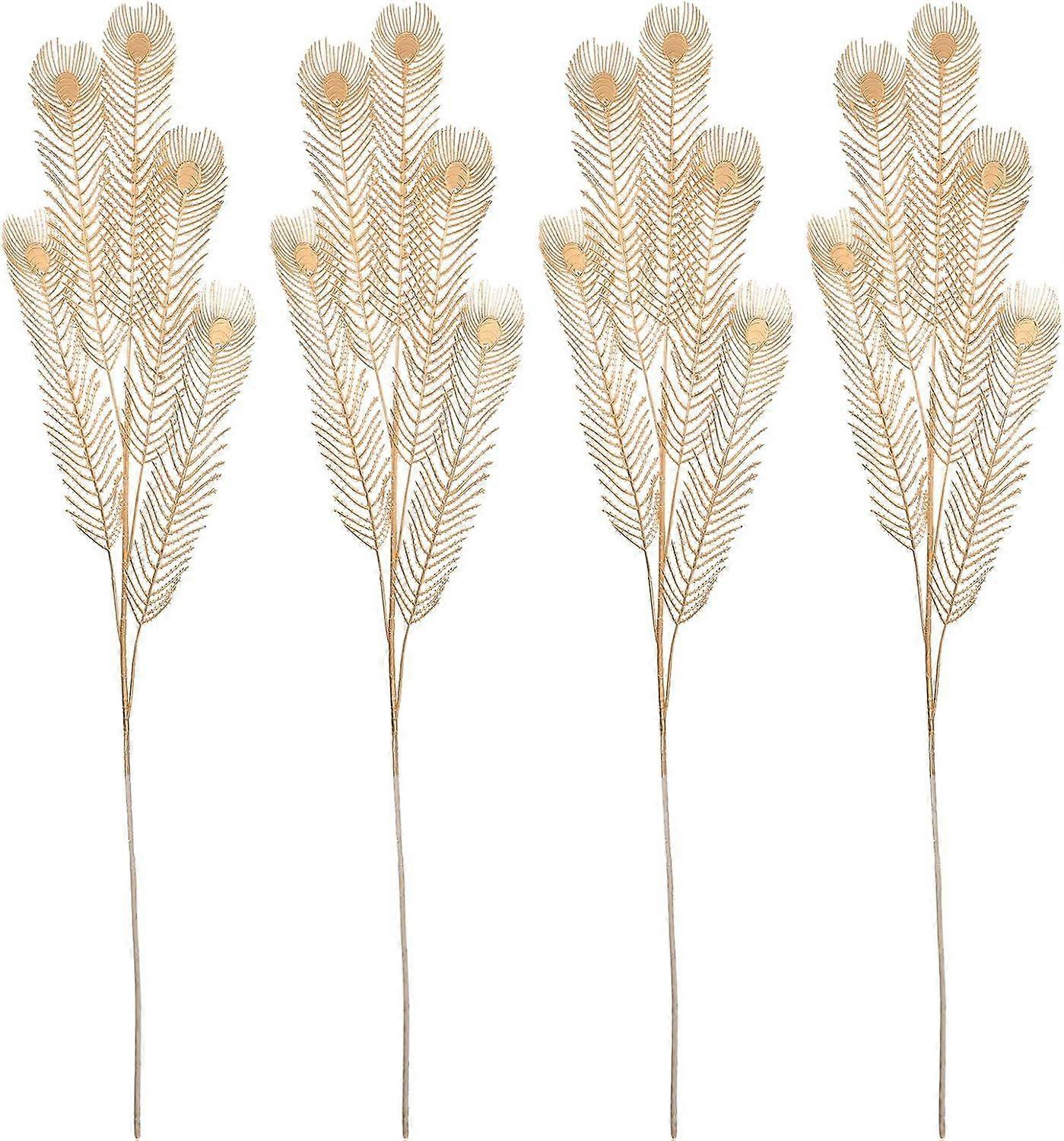 4pcs Artificial Golden Leaf Branches Simulation Plant Stems