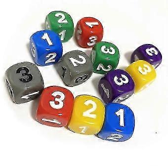 XYYC-10 Pieces Number 1 2 3 1 2 3 D6 14mm Acrylic Dice 6-sides Dices For Board Game Cubes 6 Colors Shry