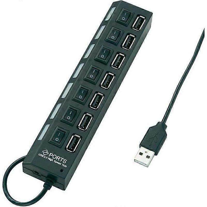USB-hub - Conrad - 7 porte - separat switch - LED - sort