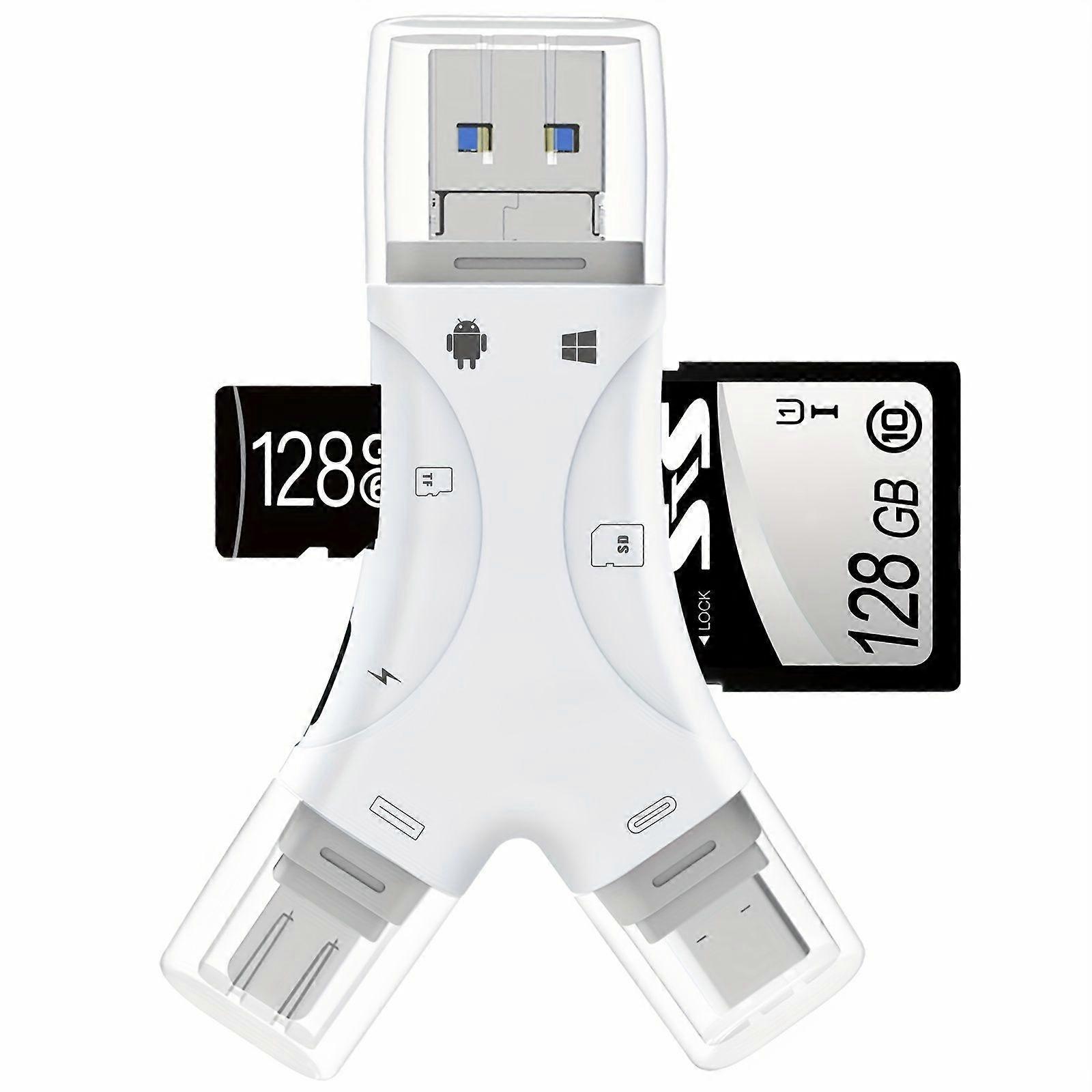 SD Card Reader for iPhone/ipad/Android/Mac/Computer/Camera, 4 in1 Micro SD Card Reader Trail Camera Viewer, Portable Memory Card Reader SD Card Adapte