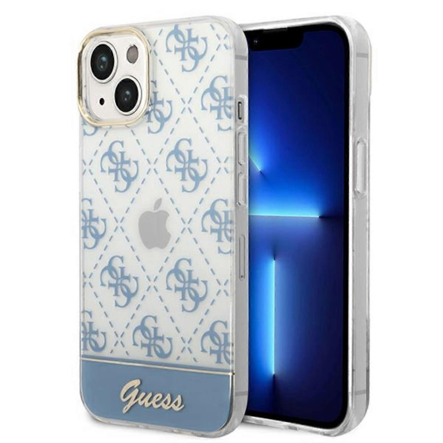 Guess 4G Pattern Script Collection Hard Case Cover iPhone 14 Plus Blue