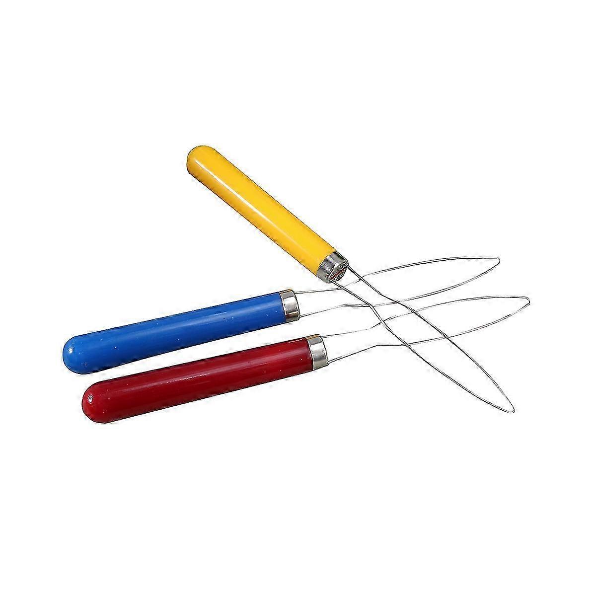 3Pcs Plastic Handle Stainless Steel Button Hook Helper Grip Button Hook Button Assist Device Red Pattern Yellow Pattern Blue Pattern