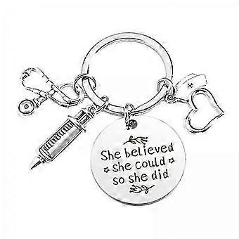 Nurse Keychain 2-Pack, Stainless Steel Charm for Healthcare Professionals and Students