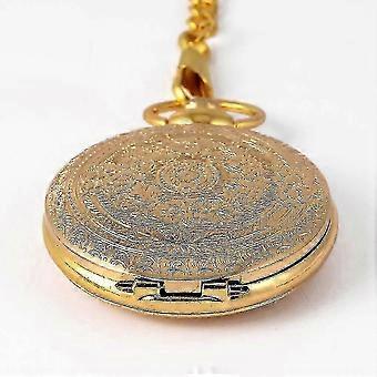 8849 Fashion Pocket Watch Gold Pattern Quartz for Men Women Lettering Detail