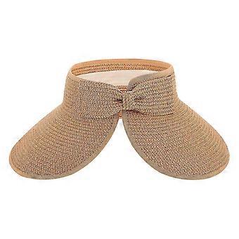 Khaki Straw Visor Hat compatible with Sun Protection with 1Pcs Folding Hollow Design