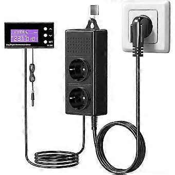 220V Thermostat Plug with Detection Probe, Reptile Terrarium Thermostat Temperature Controller with Heating/Cooling Functions and Timer, Suitable for 
