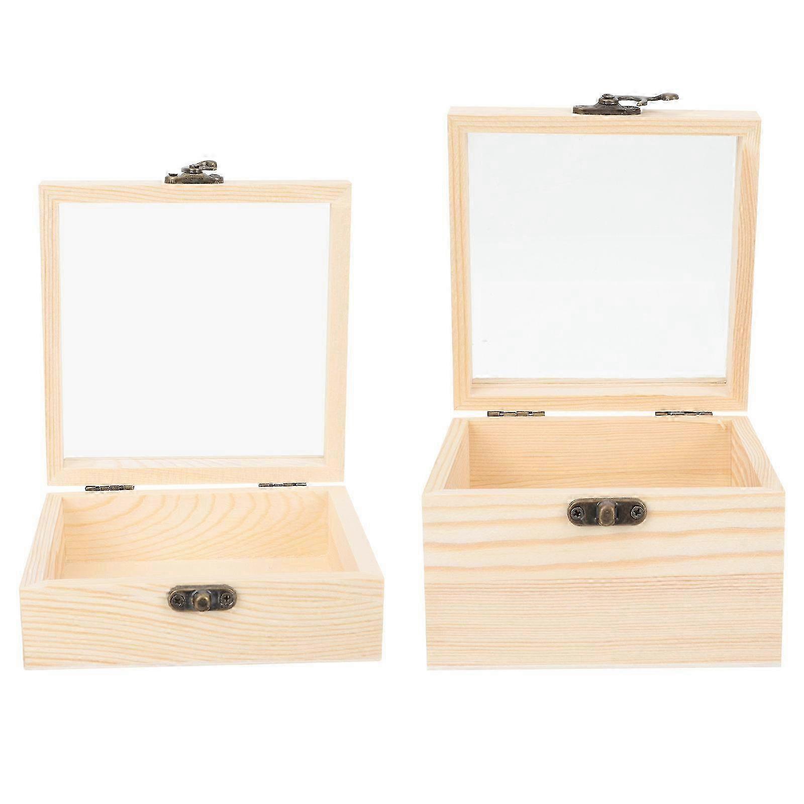 2Pcs Small Wooden Storage Boxes Wood Gift Containers for Storage Use
