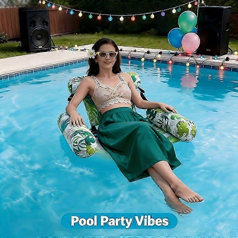 Inflatable Pool Lounger Tropical Leaf Pattern Adult Float with Headrest