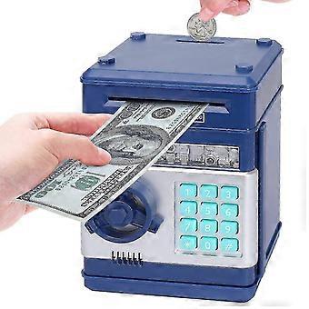 Piggy bank for boys and girls, electronic coin piggy bank with password protection, ATM savings note reel savings box (dark blue) XKS ZXO
