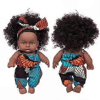 African Black Baby Toy with Curly Hair, Christmas Cartoon Plush for Dolls