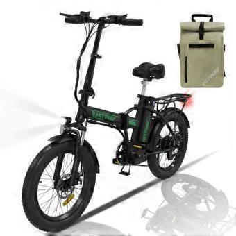 HITWAY Opvouwbare Elektrische Fiets 20" Zwart-Groen - 36V Batterij - 11.2Ah - LCD Scherm + HITWAY Groene Tas