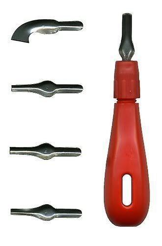 Major Brushes Red Plastic Lino Cutter Handle & 5 Blades