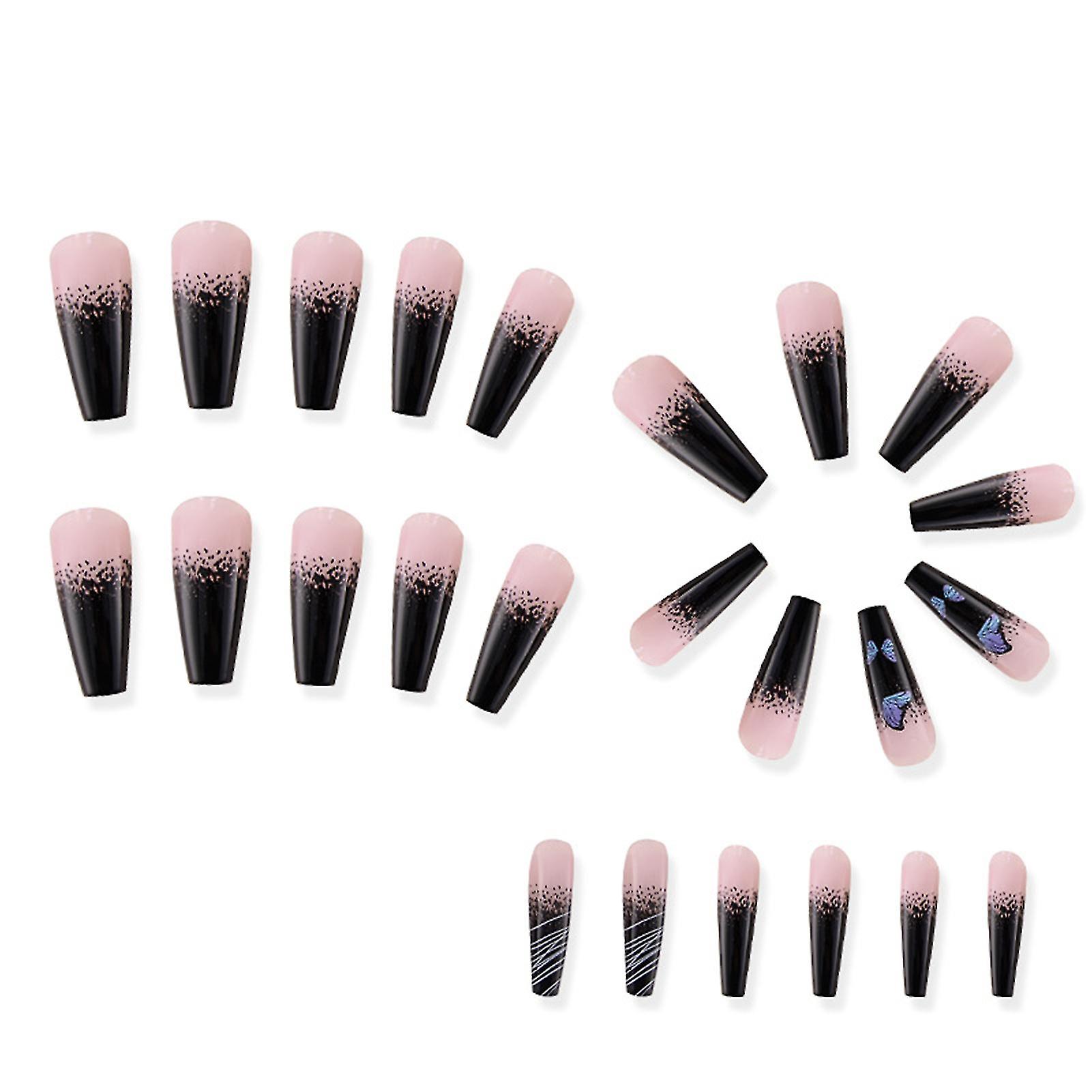 Gradient Butterfly Artificial Nails Thin Full Cover Nail Ornament For Professional Nail Salon