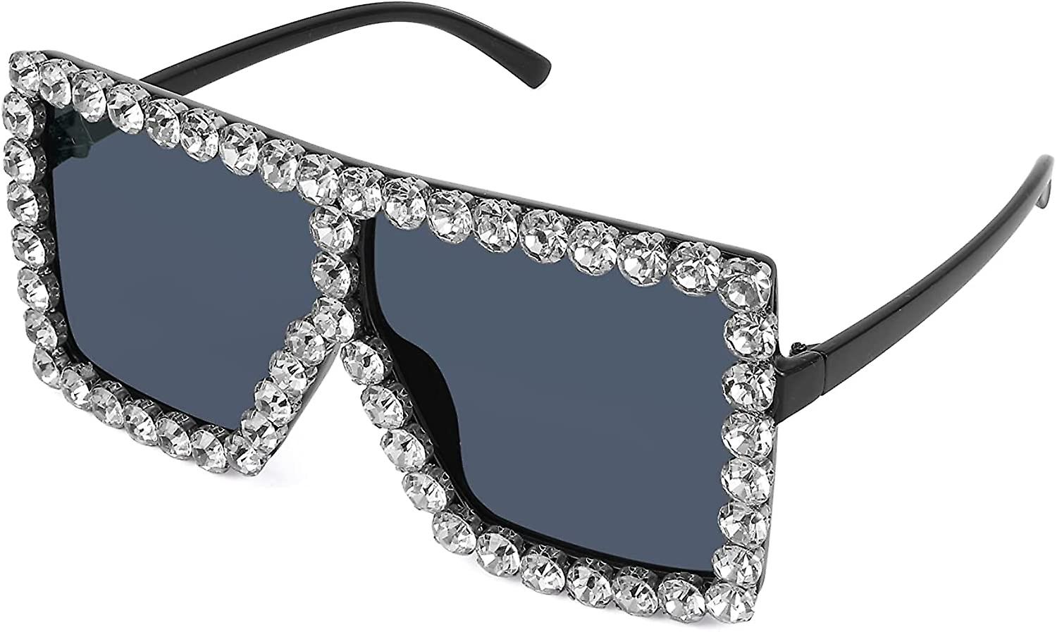 Heytea Oversized šumivé křišťálové sluneční brýle Disco Diamond Flat Top Fashion Square Velké odstíny B2782