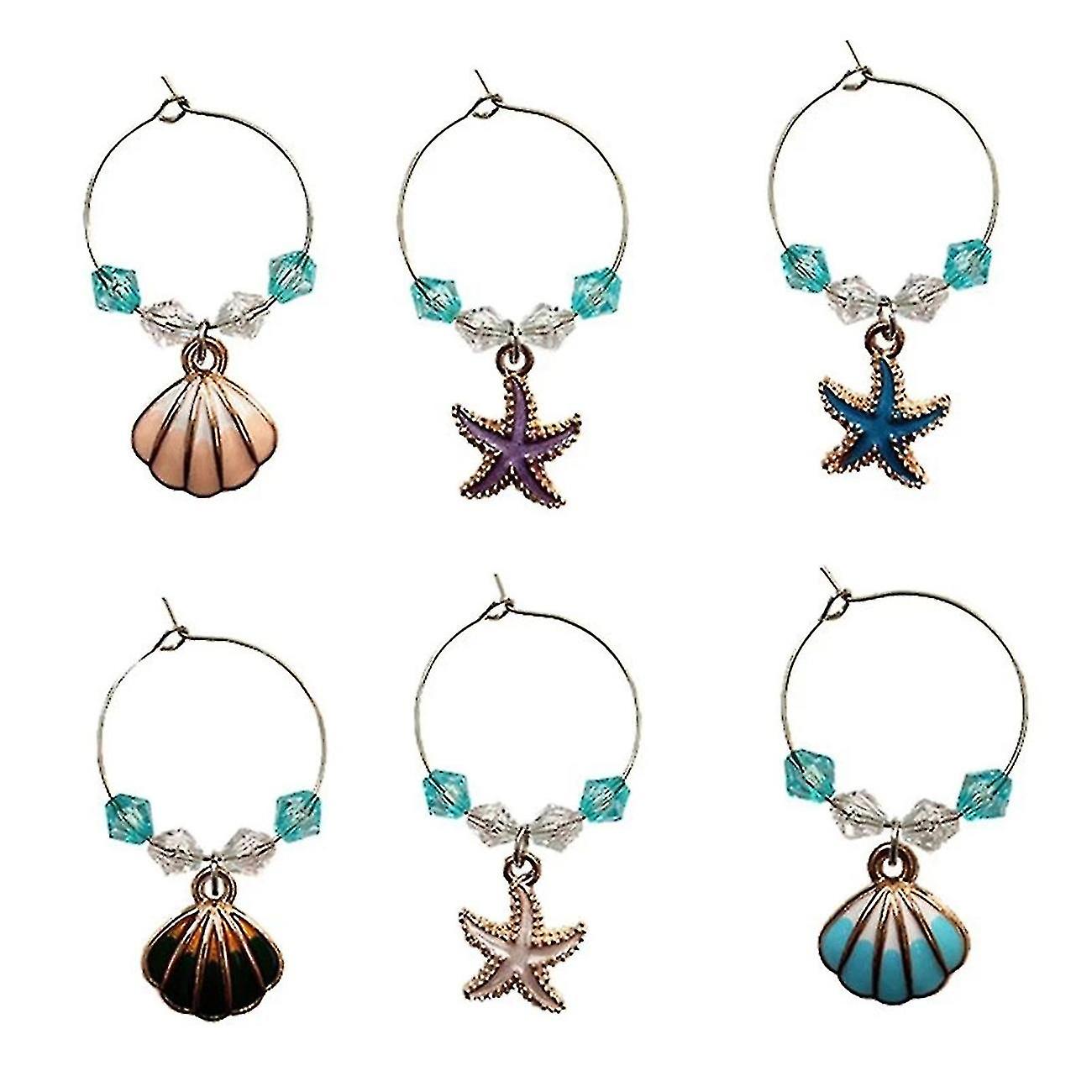 6pcs Weinglas Tasse Ringe Ocean Style Weinflaschen Marker Party Glas Anhänger Shell Charm Glas Cu