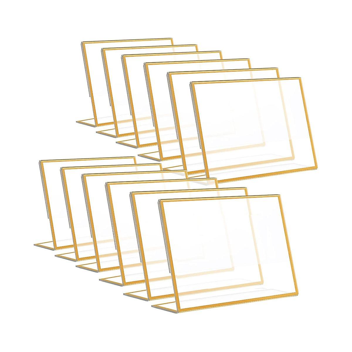 Lot de 12 supports de panneau en acrylique avec cadre doré, support de numéro de table de mariage, support de menu incliné double face, 4
