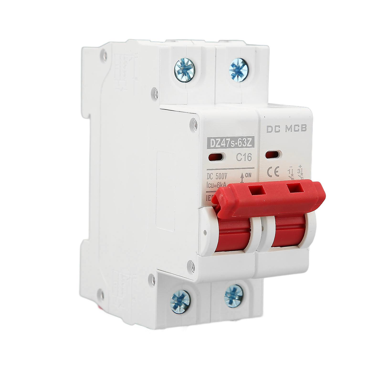 DC Circuit Breaker 2P DC 500V MCB 16a DIN Rail Mount Circuit Breaker 6000a Switching Capacity for DC Power System