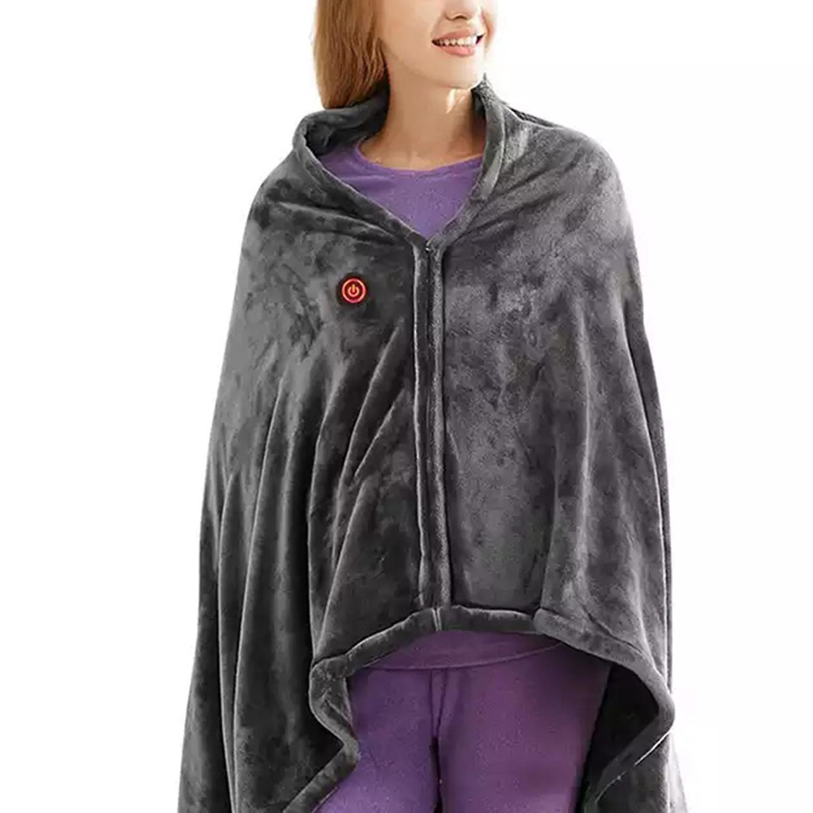 USB Plug-in Heated Shawl Blanket with Zipper Soft Hand Foot Warmer Mats for Camping Traveling