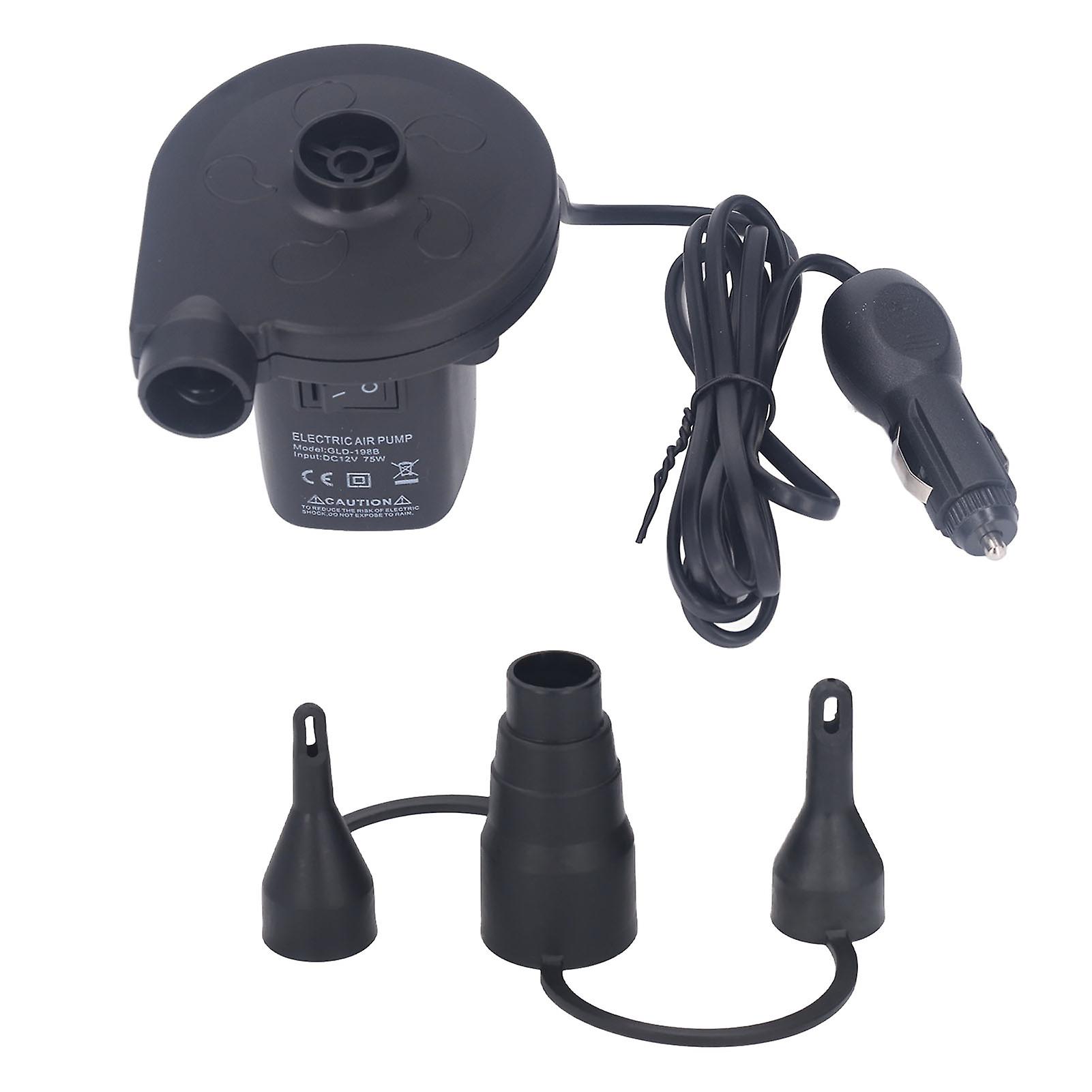 75W Electric Air Pump, Low Noise Portable Inflator-Deflator with 3 Nozzles, DC12V